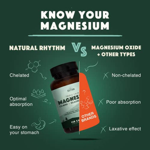 Triple Calm Magnesium 150 mg – 120 Cápsulas – Suplemento de Magnésio Complexo com Magnésio Glicinato, Malato e Taurato. Mistura Calmante para Promover - Natural Rhythm