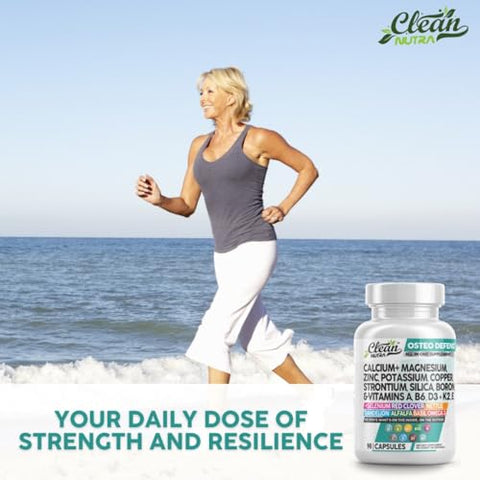 Clean Nutraceuticals - Suplemento de Cálcio Magnésio Zinco com Potássio, Cobre, Estrôncio, Sílica, Vitamina D3 K2, Boro, Vitamina B1 B12 Erva de Trevo Vermelho Alfafa Manjericão Cápsulas para Homens e Mulheres Limpo