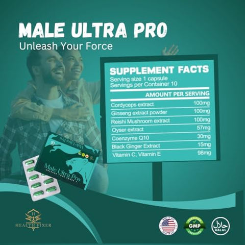 HEALTH FIXER - Male Ultra Pro Stamina, Power, Vitality, Endurance and Drive – 10 Cápsulas | Aumente sua Potência Masculina | Produto de Alta Performance