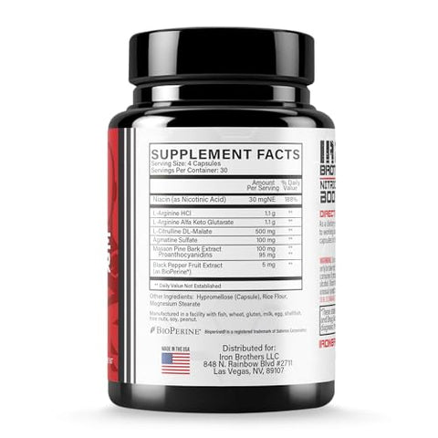 Booster de Óxido Nítrico | Suplemento Extra Forte para Bombas Musculares | Pré-Treino com L-Arginina | Fluxo Máximo de Sangue - Iron Brothers Supplements