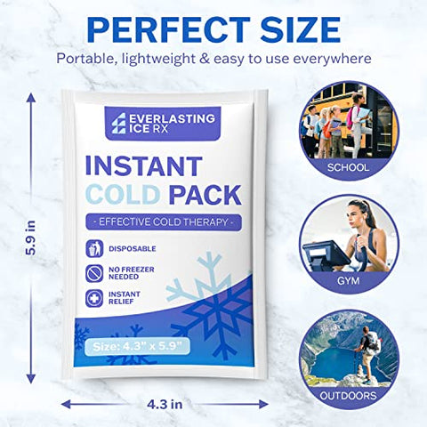 Everlasting Ice RX - 50 Pack – Pacotes de Gelo Instantâneo – Bolsas de Gelo Instantâneo para Lesões | Compressa de Gelo Descartável para Alívio da Dor, Inchaço, Inflamação, Entorses, Dor de Dente – Bolsa de Gelo para