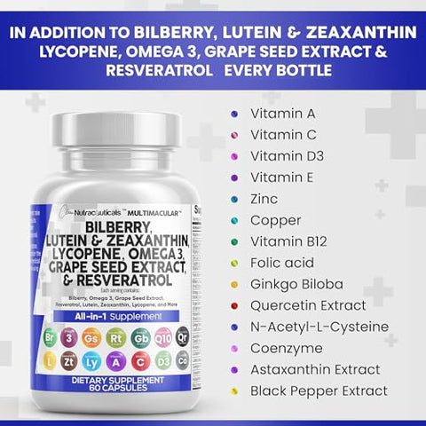 Clean Nutraceuticals - Vitaminas para a saúde ocular com Mirtilo 6000mg Luteína – Marca: Eye Health