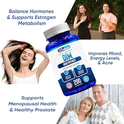 DIM 100mg 200 Cápsulas – Suprimento de 200 Dias – Suplemento Diindolylmethane DIM para Suporte aos Níveis Saudáveis de Estrogênio e Hormônios - We Like Vitamins