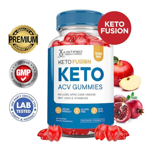 Justified Laboratories - (3 Pacotes) Gomas Keto Fusion ACV Fórmula Avançada 1000MG Ketofusion Gomas Keto de Vinagre de Maçã Formuladas com Pó de Romã e Beterraba B12 Vegano Não GMO 180 Gomas