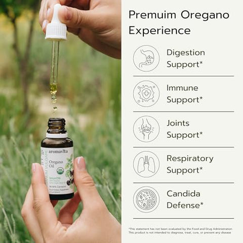 AROMAVITA - Óleo de Orégano Grego ImunON – 86-90% Carvacrol – Fortalecimento Extra, Suporte Imunológico e Digestivo – Suplemento à Base de Plantas – Vegano, Não Transgênico, Sem Glúten – 30ml