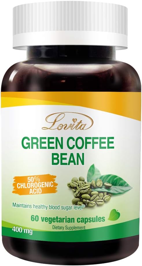 Green Coffee Bean Extract: Antioxidante Natural, Alta Potência – 1600mg Equivalente, 50%% Ácido Clorogênico, Suplemento Alimentar Vegano – 60 Cápsulas - Lovita