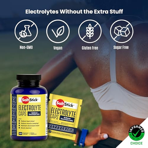 Cápsulas de Eletrólitos com Vitamina D | Pílulas de Sal com Eletrólitos para Corrida, Nutrição Esportiva de Resistência | 100 Cápsulas de Eletrólitos - SaltStick