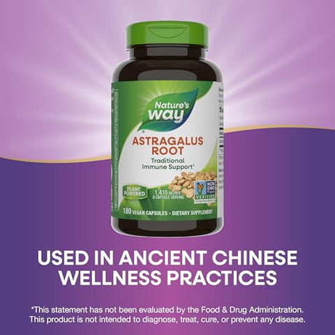 Nature's Way - Nature’s Way Astragalus Root – Suplemento Herbal de Raiz de Astragalus – Suporte Tradicional ao Sistema Imunológico – Verificado pelo Projeto Non-GMO – Sem Glúten – 100g