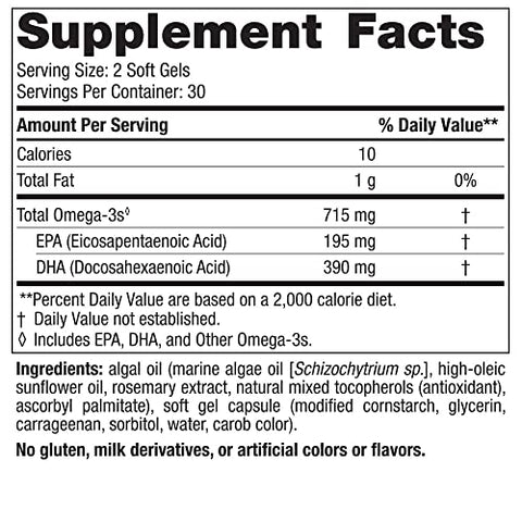 Algae Omega – 60 Soft Gels – 715 mg Ômega-3 – Óleo de Alga Certificado Vegano – EPA à Base de Plantas - Nordic Naturals