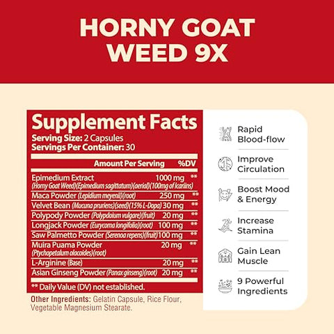 EPN Supplements - Horny Goat Weed 9X Ingredients | Aumente o Fluxo Sanguíneo e o Tamanho | Melhor Suplemento Masculino Recomendado #1