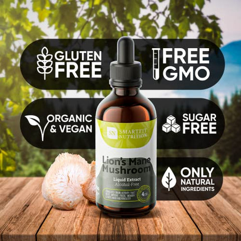 SN SMARTFIT NUTRITION - Lions Mane Extrato – Tintura Natural de Lions Mane – Feito nos EUA – Suplemento Orgânico de Cogumelo Lions Mane para Memória e Concentração