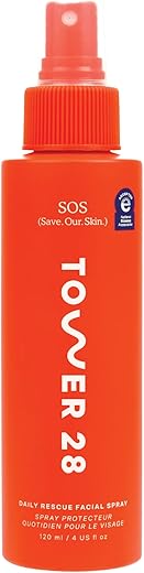 SOS Spray Facial Diário de Resgate para Pele Sensível, Spray de Ácido Hipocloroso Ajuda a Reduzir Vermelhidão e Acne, Tônico Calmante pH Balanceado para o Rosto, 118 ml - Tower 28