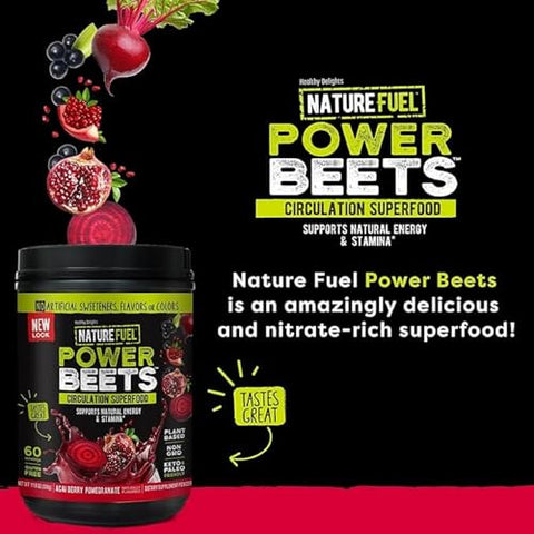 Healthy Delights - Nature Fuel Power Beets em Pó, Delicioso Açaí e Romã, Suplemento Superfood Concentrado, Suporte à Circulação, Energia Natural