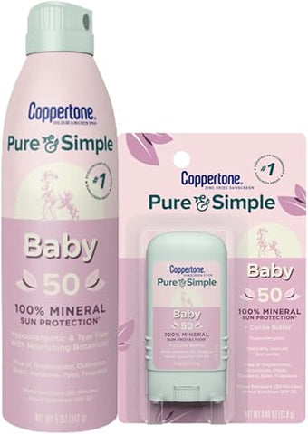 Protetor Solar em Bastão Spray para Bebês Pure and Simple FPS 50, Óxido de Zinco Mineral, Resistente à Água, Sem Lágrimas - Coppertone