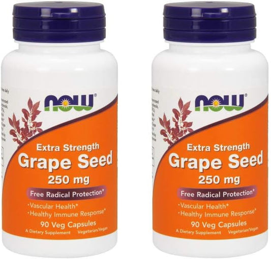 Extrato de Semente de Uva 250mg, 90 Cápsulas Vegetais – Pacote com 2 | Antioxidante Natural | Saúde e Bem-Estar - NOW Foods
