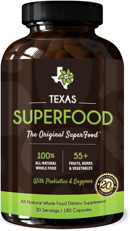 Texas SuperFood - Original Superfood Capsules – Reds and Greens, Suplemento Alimentar Natural, Sem Transgênicos, Sem Glúten, Vegano, Sem Soja, 180 Cápsulas
