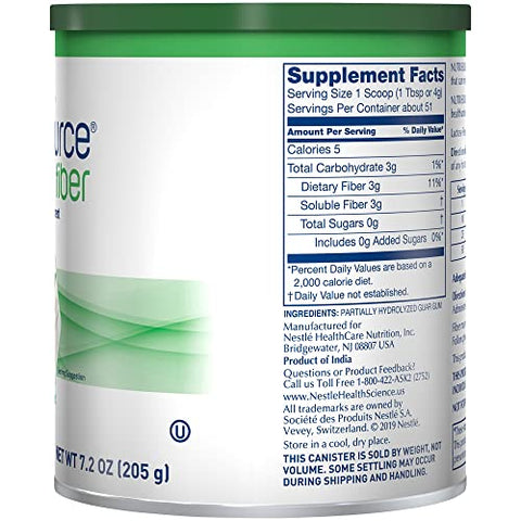 NESTLE NUTRITIONAL - NutriSOURCE – Suplemento de Fibra em Pó Sabor Neutro 15 Calorias / 1 colher de sopa (4 g) Embalagem em Pó 205 g – Cada 1