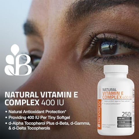 Complexo de Vitamina E Natural 400 UI (d-Alpha Tocopherol Plus d-Beta, d-Gamma) – 60 cápsulas | Saúde e Bem-Estar - Bronson