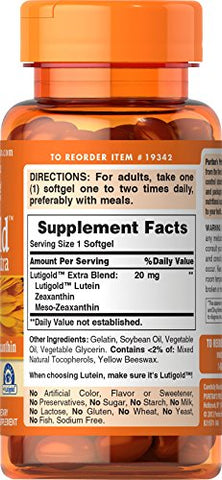 Puritan's Pride - Puritan’s Pride Lutigold Extra para Olhos Saudáveis – 60 Soft Gels – Luteína com Meso-zeaxantina e Zeaxantina