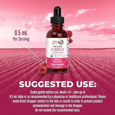 Complexo de Vitamina B | Vitaminas do Complexo B | Biotina | Vitamina B12 | Niacina | Folato | Suplemento de Suporte Metabólico | Vegano | Orgânico USDA | Não-OGM | Livre de Glúten | 60ml - MaryRuth Organics