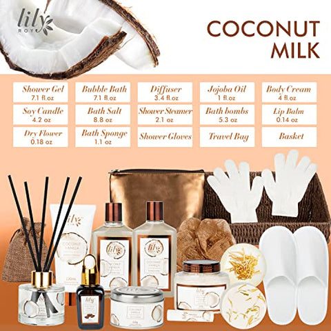 LILY ROY - Conjunto de Presente Spa de Banho 17 peças para Mulheres – Cesta de Presentes de Banho e Corpo para o Dia dos Pais e das Mães – Conjunto de Presente de Spa para Homens para o Natal – Presentes de Aniversário – Cuidados com a Pele – Banho Spa