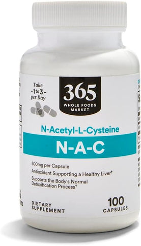 N-Acetyl L-Cysteine 500 MG, 100 Comprimidos – Aumente sua saúde com este poderoso antioxidante - 365 by Whole Foods Market