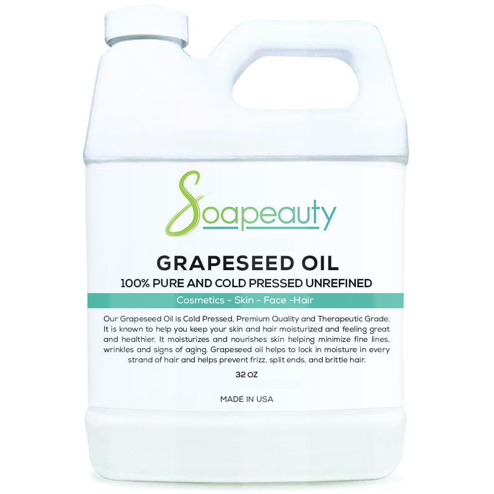 Soapeauty - ÓLEO DE SEMENTE DE UVA Prensado a Frio Não Refinado | 100% Natural Disponível em Quantidade | Veículo para Óleos Essenciais, Rosto, Pele, Hidratante para Cabelo, Fabricação de Sabão | 32 ml