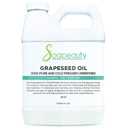 Soapeauty - ÓLEO DE SEMENTE DE UVA Prensado a Frio Não Refinado | 100% Natural Disponível em Quantidade | Veículo para Óleos Essenciais, Rosto, Pele, Hidratante para Cabelo, Fabricação de Sabão | 32 ml