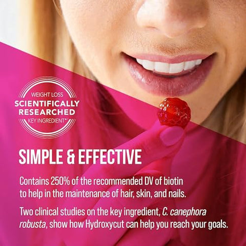 Gummies Mulheres, Morango – 99% Livre de Cafeína – Suporta Cabelo, Pele – 60 gomas - Hydroxycut