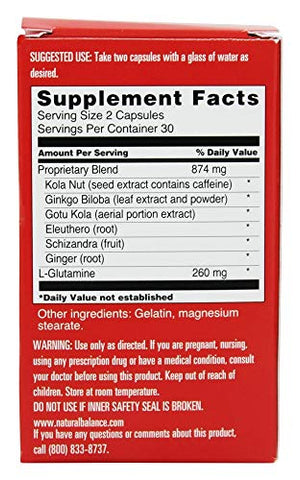 Brain Pep | Suplemento para Função Cerebral com Ginkgo Biloba e Noz de Kola | Ajuda a Melhorar Memória e Concentração | Marca Natural Balance - Natural Balance