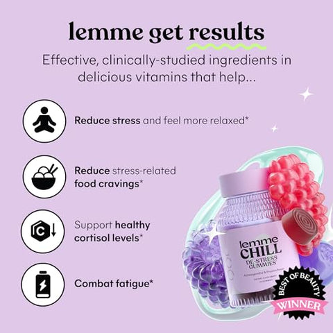 Chill Gummies Relaxantes com 300mg de KSM-66 Ashwagandha, Melissa e Passiflora  Lemme Chill - Lemme