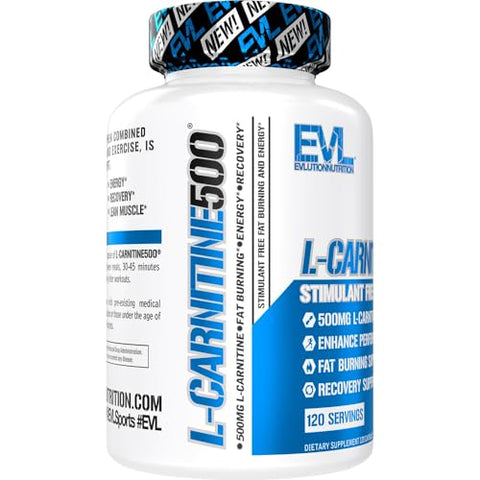 Evlution - Suplemento EVL L-Carnitina para Suporte à Perda de Peso – L carnitina 500mg Cápsulas para Dieta, Crescimento Muscular Magro e Suporte à Queima de Gordura com L Carnitina Livre de Estimulantes L