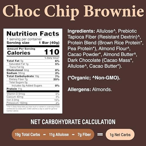 Unstoppable Foods - Barras de Proteína Keto Zero Açúcar UNSTOPPABLE – Chocolate Chip Brownie – Pack com 12 Barras Energéticas – Barras de Proteína Low Carb – Snacks de Baixa Caloria – Alta Fibra, Amigáveis para Diabéticos, Sem Glúten