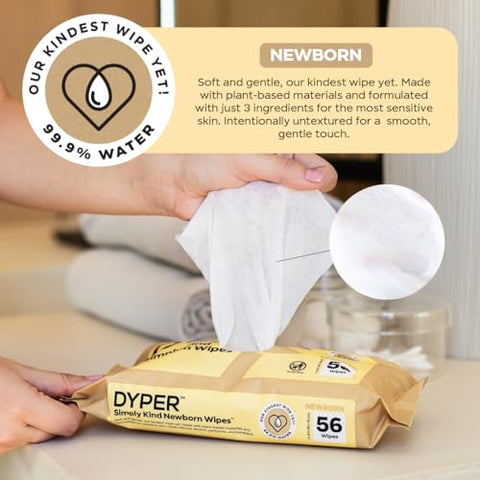 Lenços Umedecidos para Recém-Nascidos Livres de Plástico | Lenços de Bebê com 99,9% de Água | 100% à Base de Plantas | Sem Fragrância, Macios | Marca DYPER - DYPER