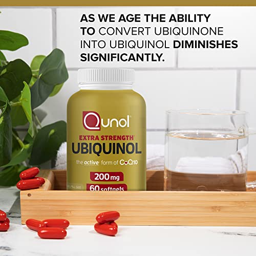 Ubiquinol CoQ10 200mg Softgels – Ubiquinol 200mg, Antioxidante para a Saúde do Coração – 60 Unidades (Pacote com 2) - Qunol