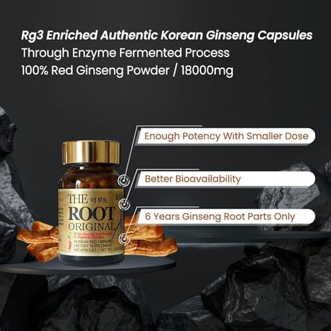 BTGIN - Cápsulas de Ginseng Vermelho Coreano, Suplemento Natural de Energia – Raiz Original Enriquecida com Ginsenosídeos Rg3 Puro – Suplemento Premium de Ginseng