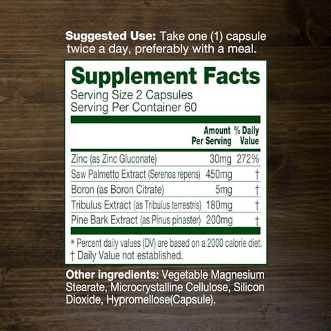 INNERVISNUTRITION - Complexo de Saw Palmetto 120 Cápsulas Vegetais para Suporte da Próstata e Saúde Urinária – Zinco, Tribulus, Boro, Casca de Pinheiro: Suplemento 5 em 1