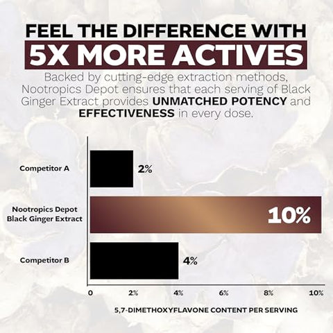 Cápsulas de Extrato de Gengibre Preto Nootropics Depot | 10%% 5,7-dimetoxiflavona | 180 Unidades