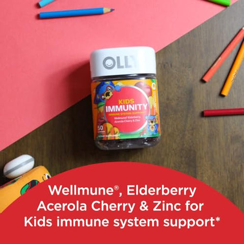 Kids Immunity Gummy – Suporte Imunológico, Wellmune, Sabugueiro, Vitamina C, Zinco – 50 Unidades - OLLY