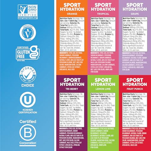 Sport: Tabletes de Bebida Eletrolítica, Embalagem com 6 Sabores, 10 Unidades Cada, Total de 60 Unidades - Nuun