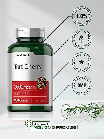 Cápsulas de Extrato de Cereja Tart | 3600mg | 300 Comprimidos | Livre de Transgênicos, Sem Glúten | Suplemento Herbal Tradicional - Horbäach