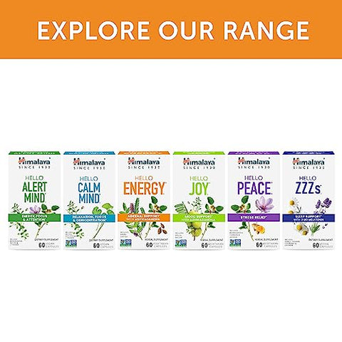 Hello Energy – Suplemento Herbal com Ashwagandha, Amla, Haritaki – Suporte Diário de Energia, Positividade, Metabolismo – Livre de Cafeína, Sem Glúten, Não-OGM, Vegano – 60 Cápsulas - Himalaya