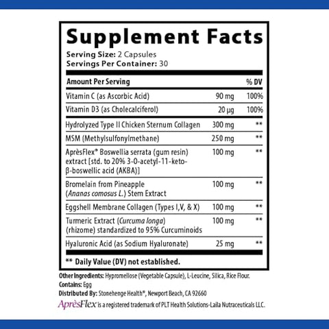 Suplemento Dinâmico para Articulações: Conforto, Mobilidade, Flexibilidade com AprèsFlex Boswellia, MSM, Colágeno, Bromelina, Cúrcuma, Vitamina C, D3 (60 Cápsulas) - Stonehenge Health