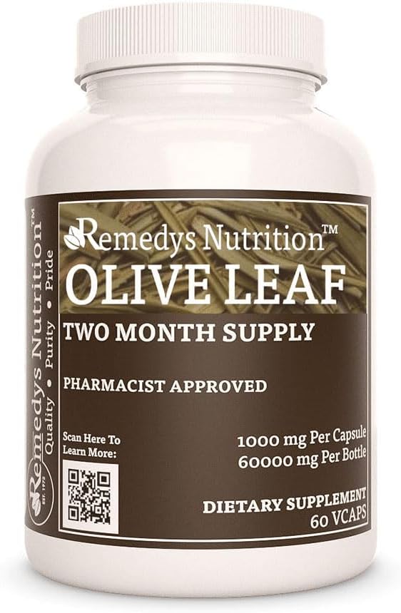 Remedy's nutrition - Remedy’s Nutrition – Cápsulas Veganas de Folha de Oliveira (Olea Europea) 1.000mg – Sem OGM, Sem Glúten, Sem Laticínios – Suplemento Herbal – Fornecimento de Dois Meses (60 Unidades)