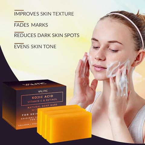 Sabonetes de Ácido Kójico, Vitamina C e Retinol com Cúrcuma para Manchas Escuras – Complexo Japonês Original Infundido com Colágeno, Ácido Hialurônico e Vitamina E (2 Unidades) - VALITIC