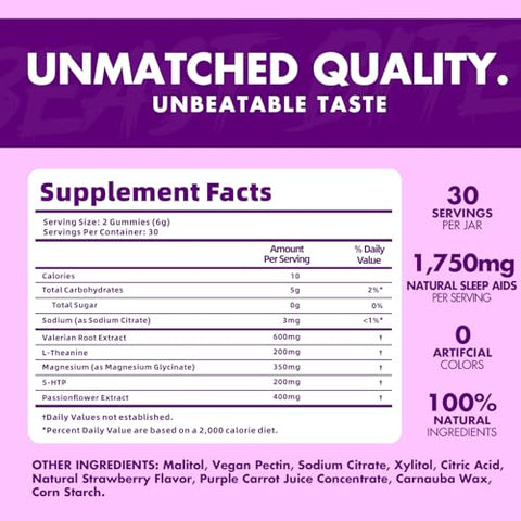 BEAST BITES - Gummies Noturnos Naturais Infundidos com Valeriana – Sem Açúcar, Cores ou Sabores Artificiais – Livre de Glúten, Vegano