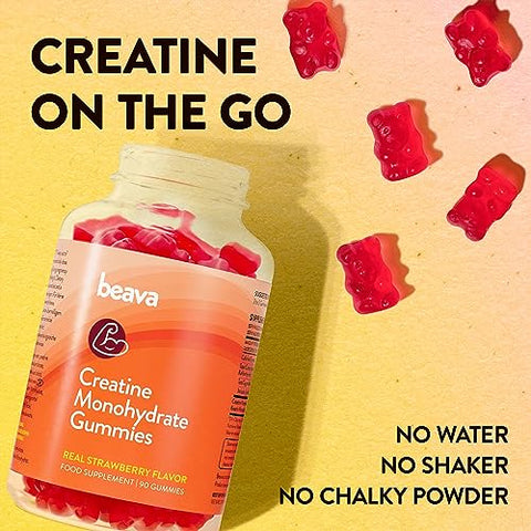 beava - Gummies de Creatina Monohidratada – 30 Porções – Mastigáveis Veganos de Creatina para Crescimento Muscular, Recuperação Muscular, Recuperação de Treino, Resistência Anaeróbica – Sem Fase de Carregamento – Sem Inchaço – Marca do Produto