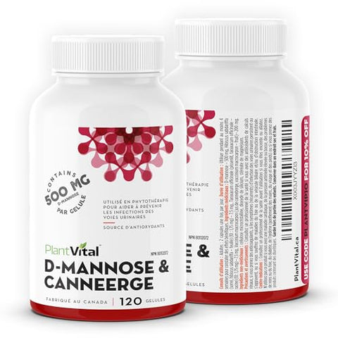 Cápsulas de D-Manose com Cranberry – Cápsulas de D-Manose 1000mg – Alta Potência para Suporte à Bexiga, Rim e Trato Urinário. Pó de Cranberry com Hibisco e - Plantvital