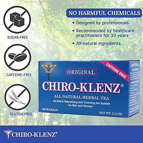 CHIRO-KLENZ - Chiro-Klenz Detox Tea – Chá Natural para Limpeza do Cólon, Alívio de Inchaço para Mulheres e Homens/Sem Açúcar, Cafeína ou Glúten