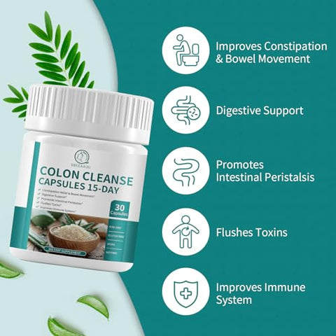 BBEEAAUU - Cápsulas Detox para Limpeza do Cólon, 15 Dias de Saúde Intestinal, Saúde Intestinal para Mulheres e Homens, Suporte Digestivo